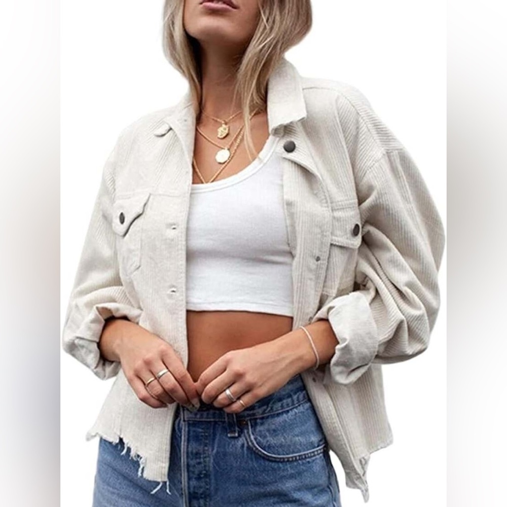 Zara Woman Jacket Retro style Corduroy Button Front Cropped Length loose fit